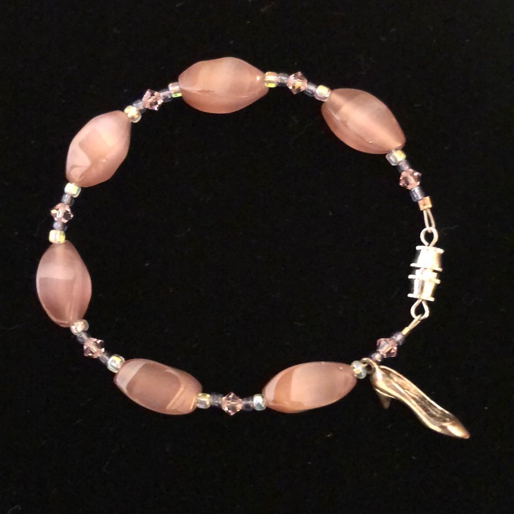 Pink & Silver Beaded Bracelet with Heel Charm